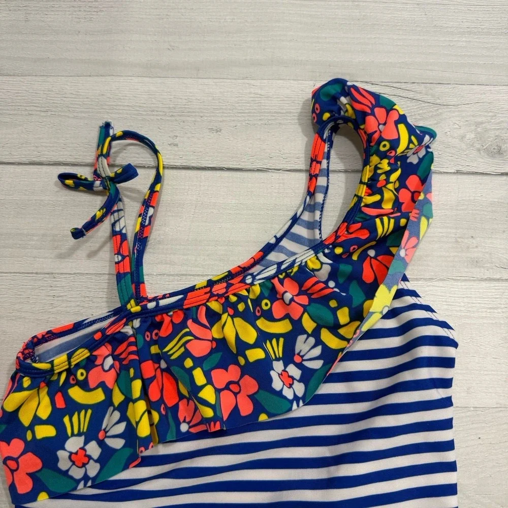 Cat &‎ Jack girls blue stripes with flowers two piece tankini swimsuit 7/8